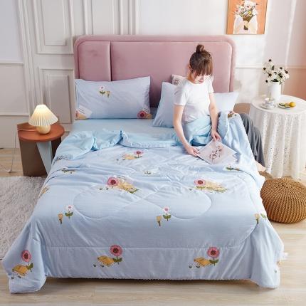 91家纺网 家纺一手货源 找家纺 羋多 2024新款小清新花边水洗棉夏被夏被四件套花语