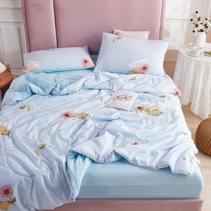 91家纺网 家纺一手货源 找家纺 羋多 2024新款小清新花边水洗棉夏被夏被四件套花语