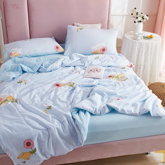 91家纺网 家纺一手货源 找家纺 羋多 2024新款小清新花边水洗棉夏被夏被四件套花语