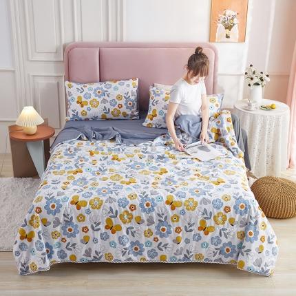 91家纺网 家纺一手货源 找家纺 羋多 2024新款小清新花边水洗棉夏被夏被四件套花海