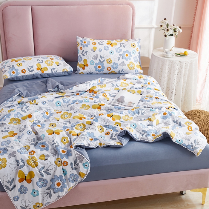 91家纺网 家纺一手货源 找家纺 羋多 2024新款小清新花边水洗棉夏被夏被四件套花海