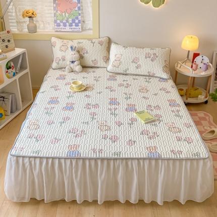 91家纺网 家纺一手货源 找家纺 （总）金爱家 2023新款凉感丝乳胶软凉席床裙款三件套