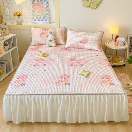 （总）金爱家 2023新款凉感丝乳胶软凉席床裙款三件套