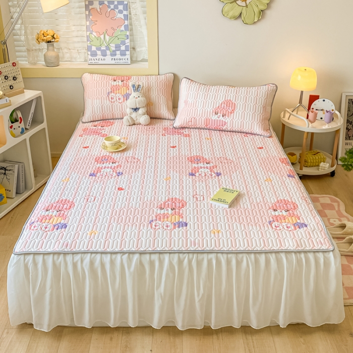 91家纺网 家纺一手货源 找家纺 （总）金爱家 2023新款凉感丝乳胶软凉席床裙款三件套