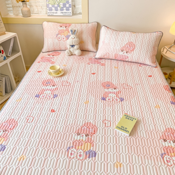 91家纺网 家纺一手货源 找家纺 （总）金爱家 2023新款凉感丝乳胶软凉席床裙款三件套