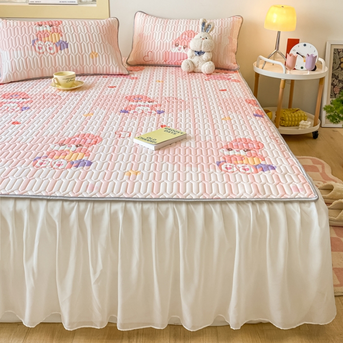 91家纺网 家纺一手货源 找家纺 （总）金爱家 2023新款凉感丝乳胶软凉席床裙款三件套