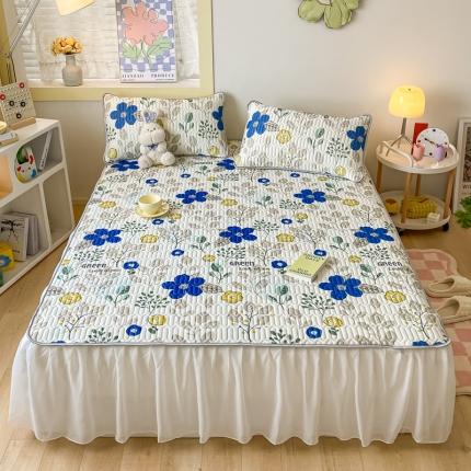 金爱家 2023新款凉感丝乳胶软凉席床裙款三件套 夏日悠花