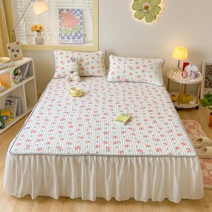 金爱家 2023新款凉感丝乳胶软凉席床裙款三件套 小桃子