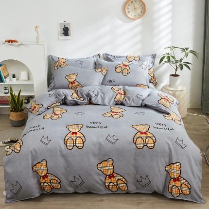 91家纺网 家纺一手货源 找家纺 金丝兔25新款植物羊绒加厚磨毛印花四件套全年供货量大可送 潮玩小熊