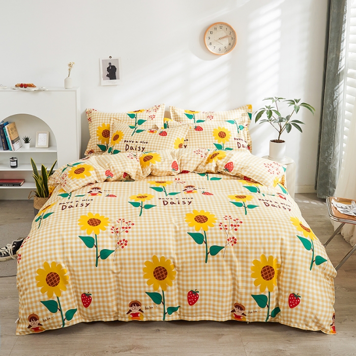 91家纺网 家纺一手货源 找家纺 金丝兔25新款植物羊绒加厚磨毛印花四件套全年供货量大可送 向阳花开