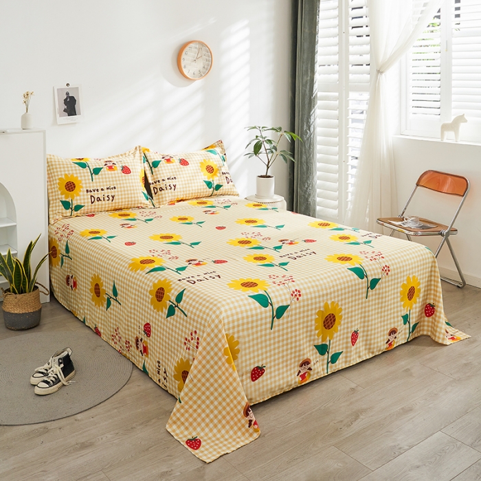 91家纺网 家纺一手货源 找家纺 金丝兔25新款植物羊绒加厚磨毛印花四件套全年供货量大可送 向阳花开