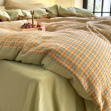 91家纺网 家纺一手货源 找家纺 （总）艾咪 新款全棉色织水洗棉小提花四件套-洛佳系列