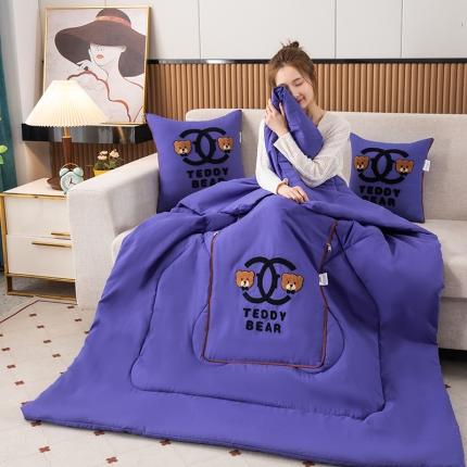 91家纺网 家纺一手货源 找家纺 宝马家纺 2023新款双头泰迪熊抱枕被藏蓝