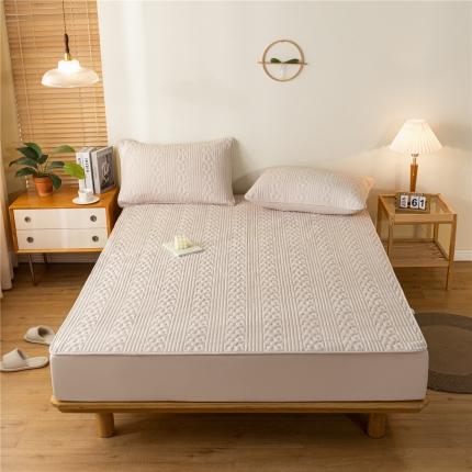 91家纺网 家纺一手货源 找家纺 古吉梦2023新款 A类水洗棉夹棉防水床笠花朵系列三件套 花朵-卡其