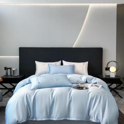 91家纺网 家纺一手货源 找家纺 淼铭 2025新款 莱赛尔烫钻工艺四件套-塞丽雅 奶油蓝