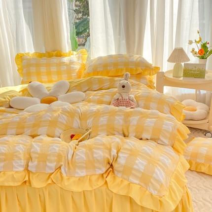 91家纺网 家纺一手货源 找家纺 （总）梦之岛 2023新款韩版无印风泡泡纱四件套