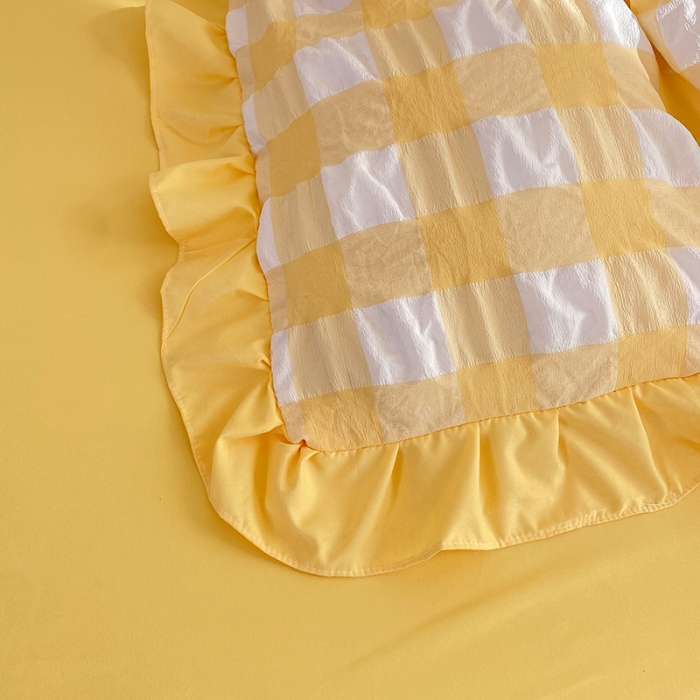 91家纺网 家纺一手货源 找家纺 梦之岛 2023新款韩版无印风泡泡纱四件套 泡泡-黄色