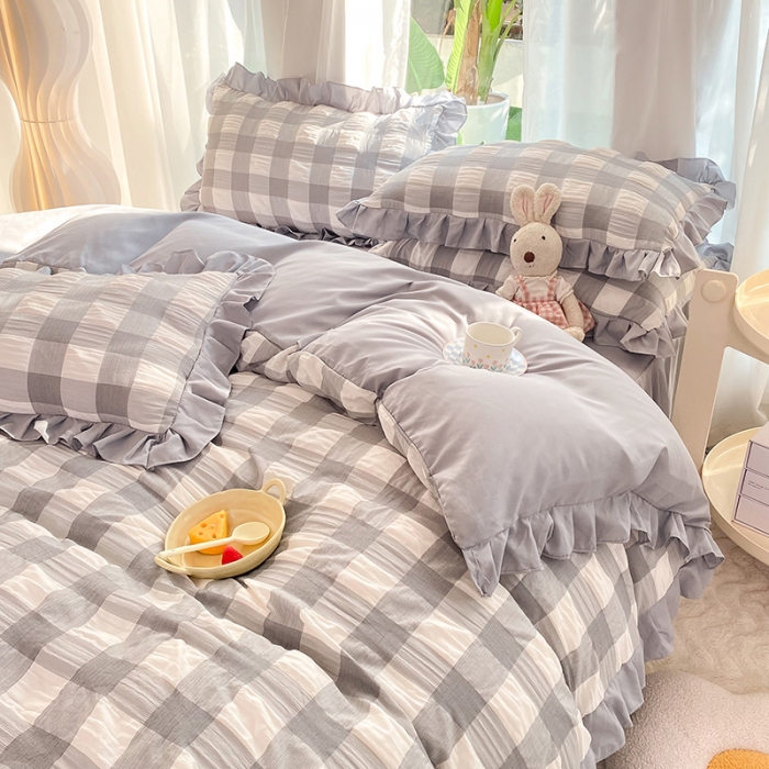 91家纺网 家纺一手货源 找家纺 梦之岛 2023新款韩版无印风泡泡纱四件套 泡泡-灰色