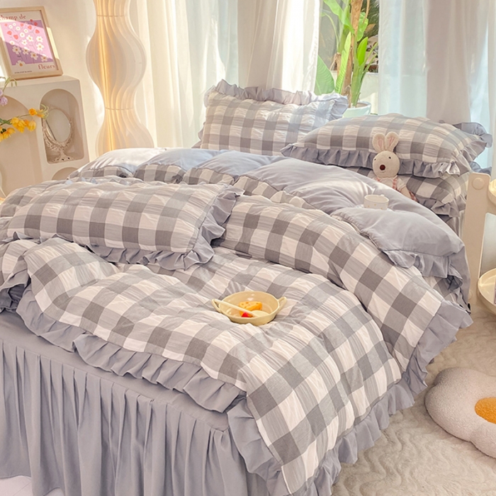 91家纺网 家纺一手货源 找家纺 梦之岛 2023新款韩版无印风泡泡纱四件套 泡泡-灰色