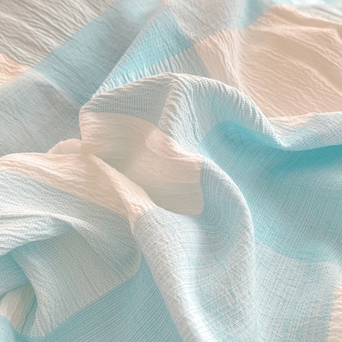 91家纺网 家纺一手货源 找家纺 梦之岛 2023新款韩版无印风泡泡纱四件套 泡泡-蓝色