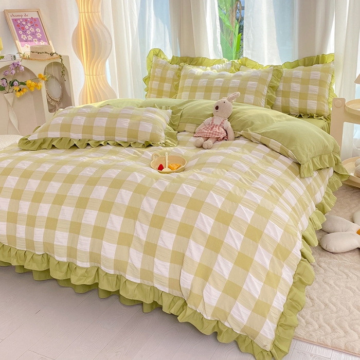 91家纺网 家纺一手货源 找家纺 梦之岛 2023新款韩版无印风泡泡纱四件套 泡泡-绿色