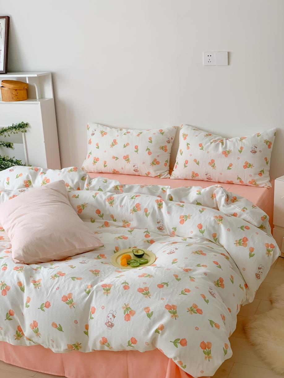 91家纺网 家纺一手货源 找家纺 黛馨 2025新款A类小清新双层纱四件套（实拍）软萌兔