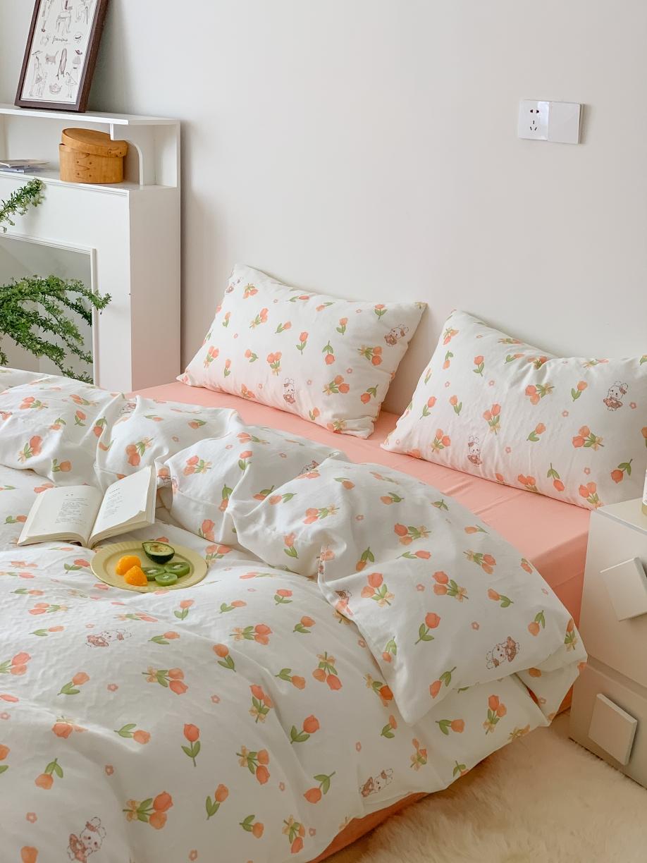 91家纺网 家纺一手货源 找家纺 黛馨 2025新款A类小清新双层纱四件套（实拍）软萌兔