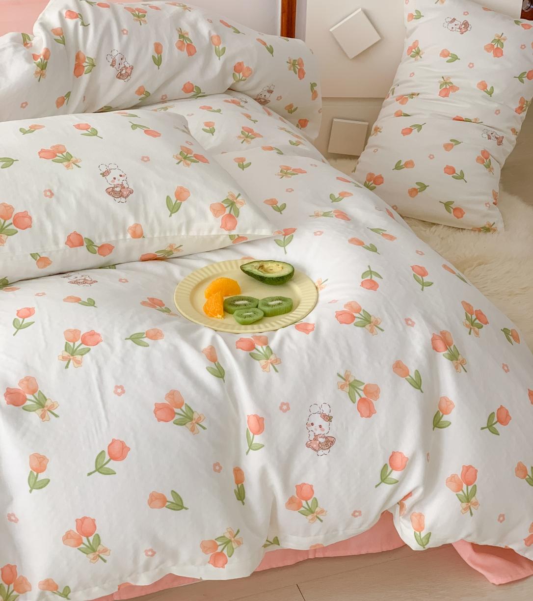 91家纺网 家纺一手货源 找家纺 黛馨 2025新款A类小清新双层纱四件套（实拍）软萌兔