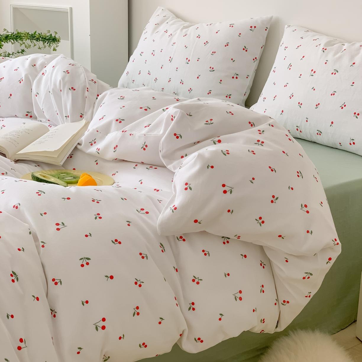 91家纺网 家纺一手货源 找家纺 黛馨 2025新款A类小清新双层纱四件套（实拍）小樱桃