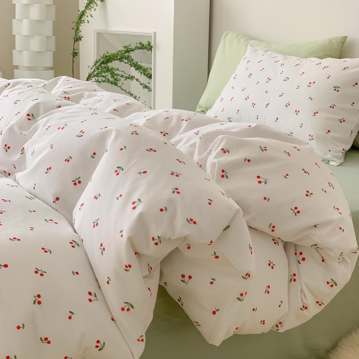 91家纺网 家纺一手货源 找家纺 黛馨 2025新款A类小清新双层纱四件套（实拍）小樱桃