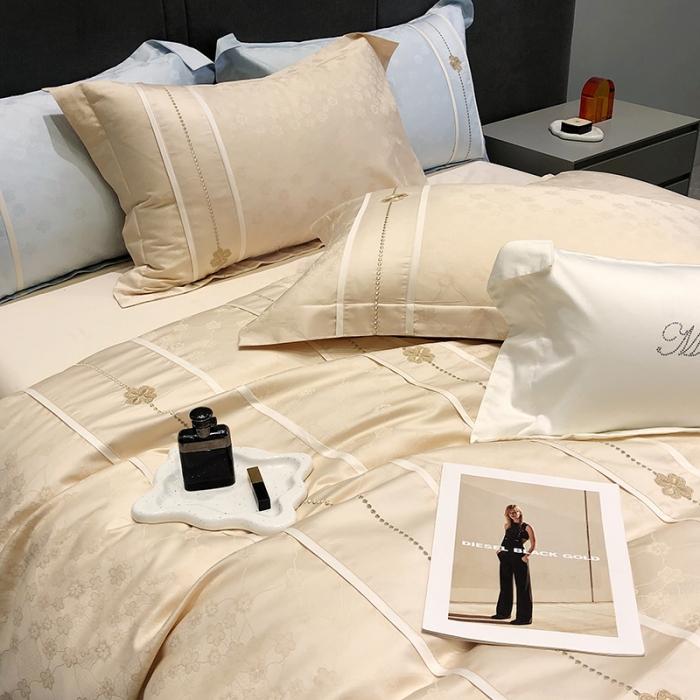 91家纺网 家纺一手货源 找家纺 黑白森林春夏新品 100支贡缎四件套提花全棉纯棉 梅尔斯