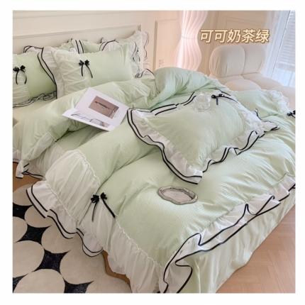 91家纺网 家纺一手货源 找家纺 吾欢心 2025新款小香风可可小姐系列花边四件套 可可奶茶绿