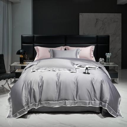 91家纺网 家纺一手货源 找家纺 榻尚家居2023新款长绒棉贡缎刺绣款四件套--月影系列 月影-灰