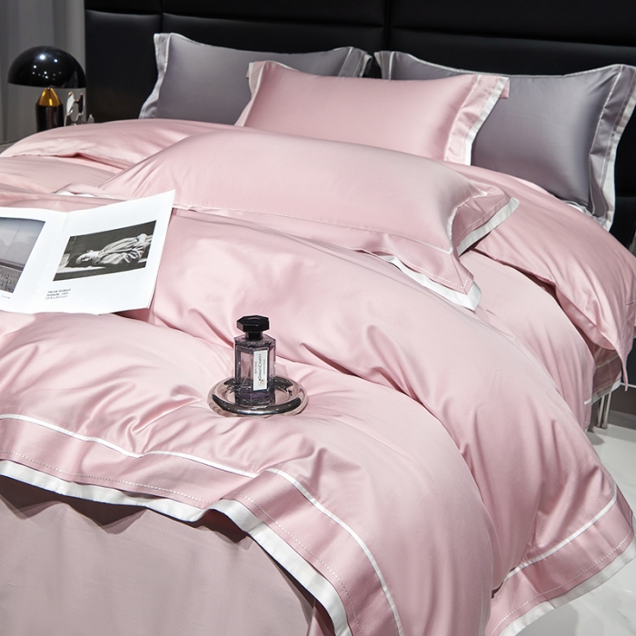 91家纺网 家纺一手货源 找家纺 （总）榻尚2024新款纯棉纯色长绒棉贡缎刺绣款四件套带礼盒-月影