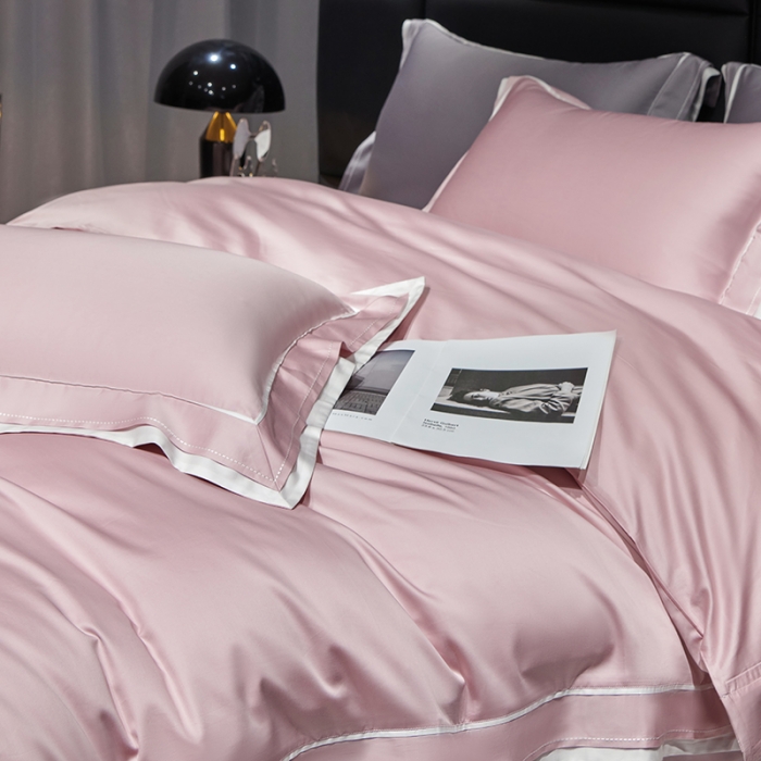 91家纺网 家纺一手货源 找家纺 （总）榻尚2024新款纯棉纯色长绒棉贡缎刺绣款四件套带礼盒-月影