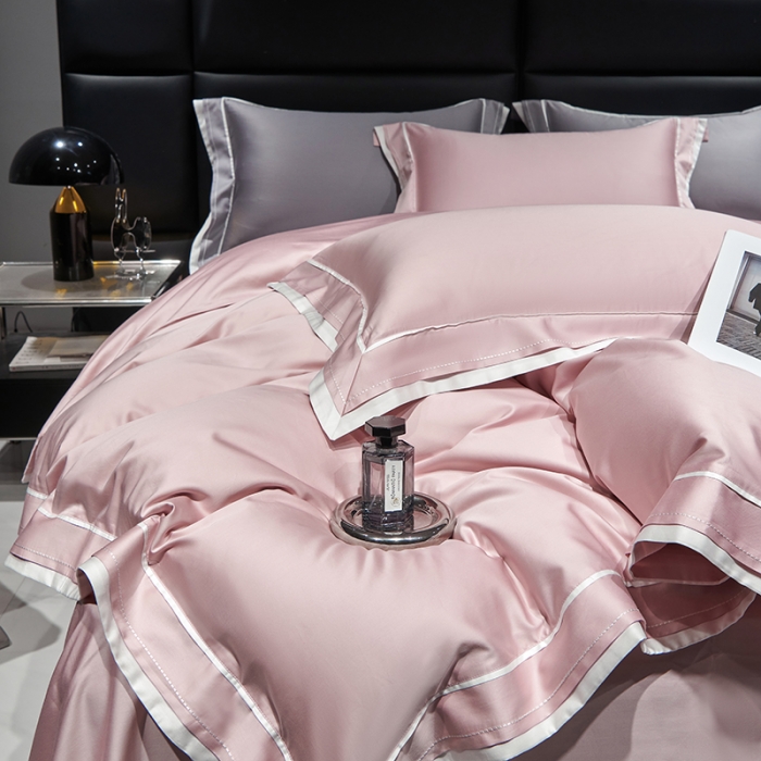 91家纺网 家纺一手货源 找家纺 （总）榻尚2024新款纯棉纯色长绒棉贡缎刺绣款四件套带礼盒-月影