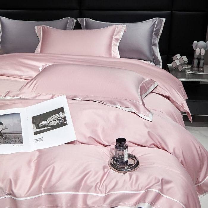 91家纺网 家纺一手货源 找家纺 榻尚家居2023新款长绒棉贡缎刺绣款四件套--月影系列 月影-粉