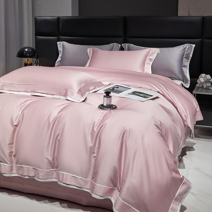 91家纺网 家纺一手货源 找家纺 榻尚家居2023新款长绒棉贡缎刺绣款四件套--月影系列 月影-粉