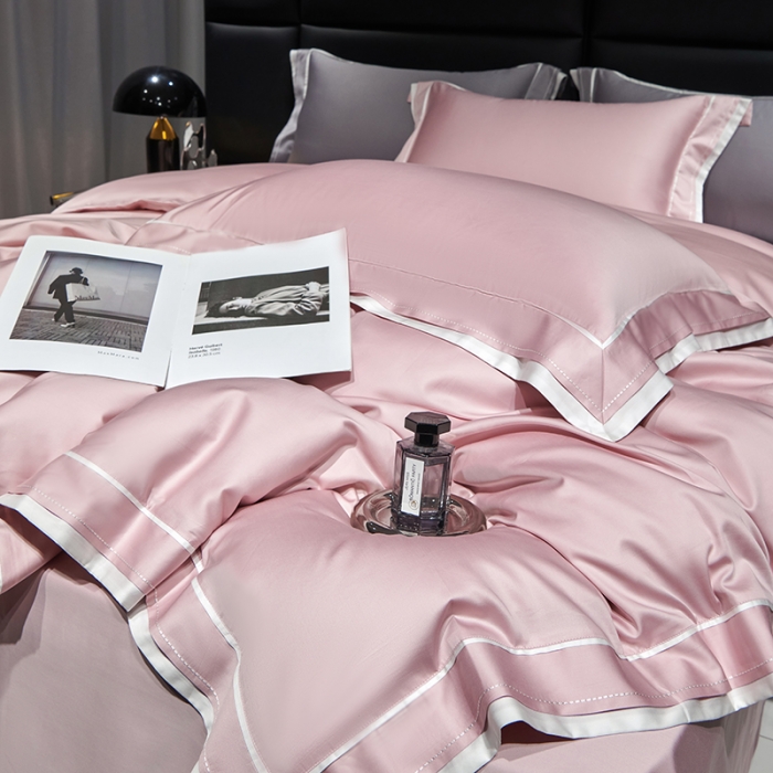 91家纺网 家纺一手货源 找家纺 榻尚家居2023新款长绒棉贡缎刺绣款四件套--月影系列 月影-粉