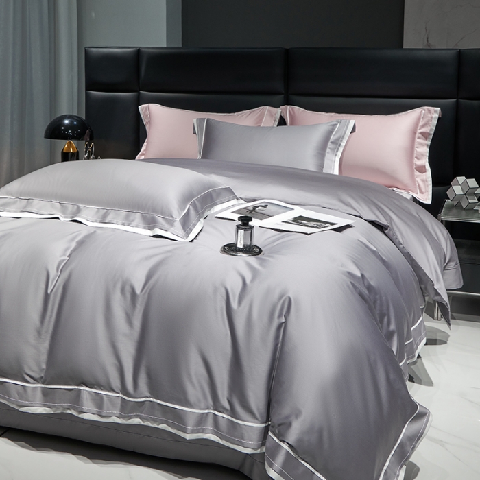 91家纺网 家纺一手货源 找家纺 榻尚家居2023新款长绒棉贡缎刺绣款四件套--月影系列 月影-灰