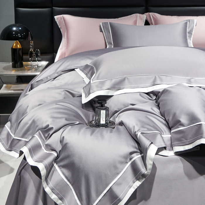 91家纺网 家纺一手货源 找家纺 榻尚家居2023新款长绒棉贡缎刺绣款四件套--月影系列 月影-灰