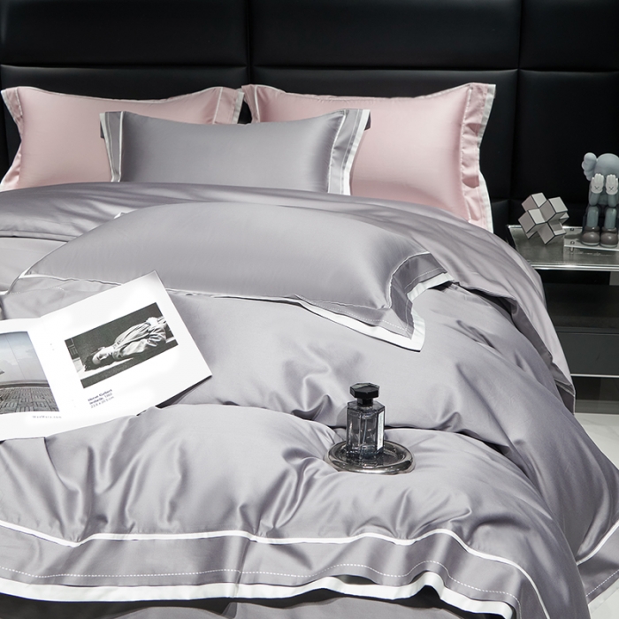 91家纺网 家纺一手货源 找家纺 榻尚家居2023新款长绒棉贡缎刺绣款四件套--月影系列 月影-灰