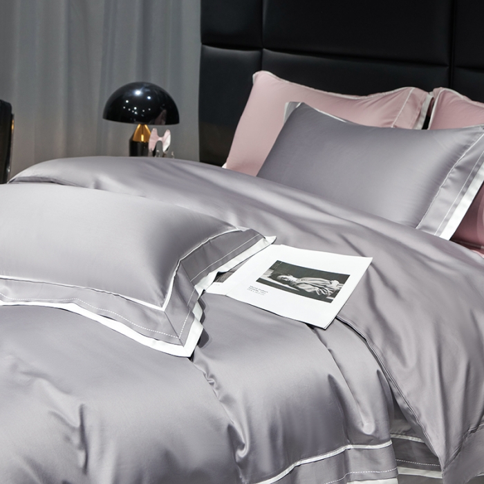 91家纺网 家纺一手货源 找家纺 榻尚家居2023新款长绒棉贡缎刺绣款四件套--月影系列 月影-灰