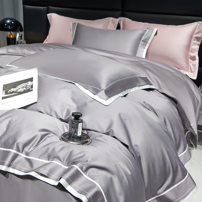 91家纺网 家纺一手货源 找家纺 榻尚家居2023新款长绒棉贡缎刺绣款四件套--月影系列 月影-灰