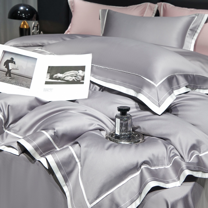 91家纺网 家纺一手货源 找家纺 榻尚家居2023新款长绒棉贡缎刺绣款四件套--月影系列 月影-灰