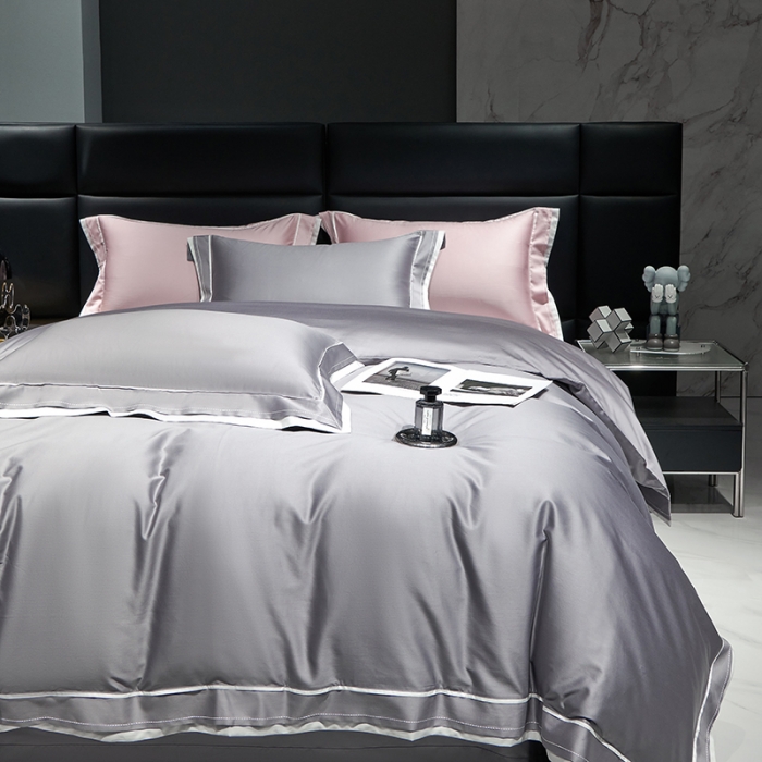 91家纺网 家纺一手货源 找家纺 榻尚家居2023新款长绒棉贡缎刺绣款四件套--月影系列 月影-灰