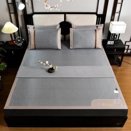 91家纺网 家纺一手货源 找家纺 小牛席业 2023年新款薰衣草冰藤席系列（冰藤席面） 薰衣草清香冰藤席-浅蓝