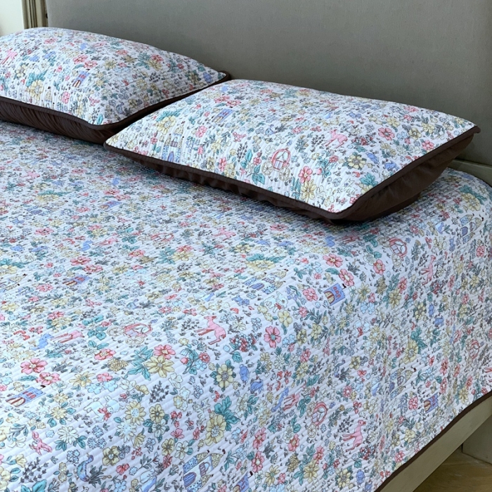 91家纺网 家纺一手货源 找家纺 汇庭 2023新款大鹅水洗棉床盖三件套-莉莉安