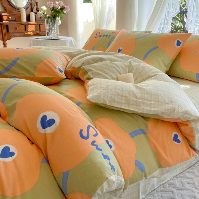 91家纺网 家纺一手货源 找家纺 星巴k家纺2023新款全棉13372花卉印花简约卡通款多规格四件套彩棠