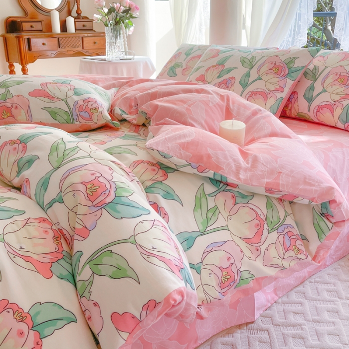 91家纺网 家纺一手货源 找家纺 星巴k家纺2023新款全棉13372花卉印花简约卡通款多规格四件套花影